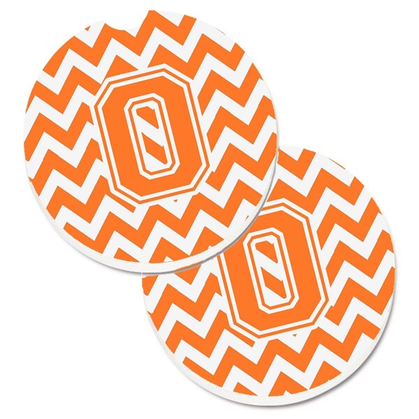 Carolines Treasures Letter O Chevron Orange and White Set of 2 Cup Holder Car Coaster CJ1046-OCARC - main